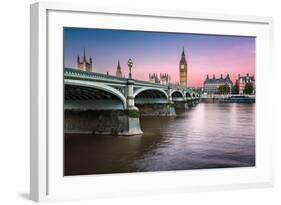 Big Ben, Queen Elizabeth Tower and Wesminster Bridge Illuminated at Dawn, London, United Kingdom-anshar-Framed Photographic Print