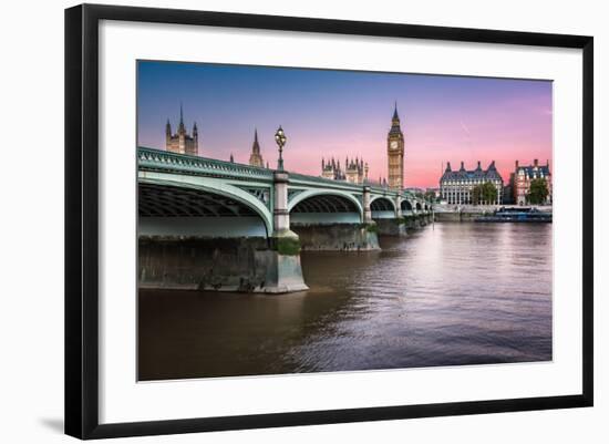 Big Ben, Queen Elizabeth Tower and Wesminster Bridge Illuminated at Dawn, London, United Kingdom-anshar-Framed Photographic Print