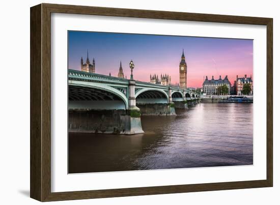 Big Ben, Queen Elizabeth Tower and Wesminster Bridge Illuminated at Dawn, London, United Kingdom-anshar-Framed Photographic Print