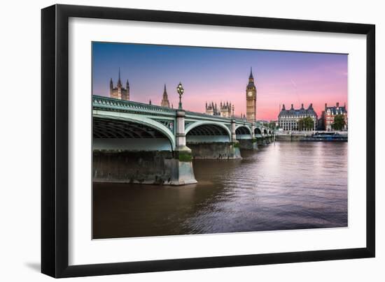 Big Ben, Queen Elizabeth Tower and Wesminster Bridge Illuminated at Dawn, London, United Kingdom-anshar-Framed Photographic Print