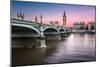 Big Ben, Queen Elizabeth Tower and Wesminster Bridge Illuminated at Dawn, London, United Kingdom-anshar-Mounted Photographic Print