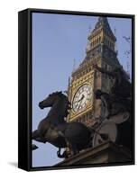 Big Ben Seen Through the Statue of Boudica, Westminster, London, England, United Kingdom-Amanda Hall-Framed Stretched Canvas