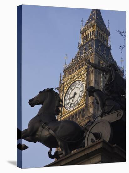 Big Ben Seen Through the Statue of Boudica, Westminster, London, England, United Kingdom-Amanda Hall-Stretched Canvas