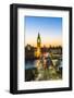 Big Ben (the Elizabeth Tower), and busy traffic on Westminster Bridge at dusk, London, England, Uni-Fraser Hall-Framed Photographic Print