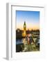 Big Ben (the Elizabeth Tower), and busy traffic on Westminster Bridge at dusk, London, England, Uni-Fraser Hall-Framed Photographic Print