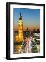 Big Ben (the Elizabeth Tower) and busy traffic on Westminster Bridge at dusk, London, England, Unit-Fraser Hall-Framed Photographic Print