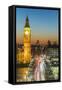 Big Ben (the Elizabeth Tower) and busy traffic on Westminster Bridge at dusk, London, England, Unit-Fraser Hall-Framed Stretched Canvas