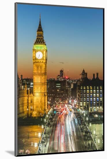 Big Ben (the Elizabeth Tower) and busy traffic on Westminster Bridge at dusk, London, England, Unit-Fraser Hall-Mounted Photographic Print
