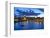 Big Ben (the Elizabeth Tower) and Westminster Bridge at dusk, London, England, United Kingdom, Euro-Fraser Hall-Framed Photographic Print