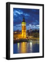 Big Ben (the Elizabeth Tower) and Westminster Bridge at dusk, London, England, United Kingdom, Euro-Fraser Hall-Framed Photographic Print