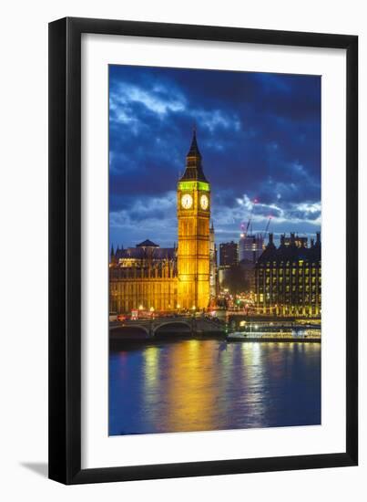 Big Ben (the Elizabeth Tower) and Westminster Bridge at dusk, London, England, United Kingdom, Euro-Fraser Hall-Framed Photographic Print