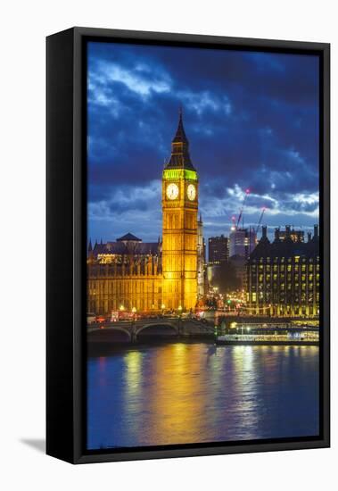 Big Ben (the Elizabeth Tower) and Westminster Bridge at dusk, London, England, United Kingdom, Euro-Fraser Hall-Framed Stretched Canvas