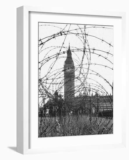 Big Ben Through Barbed Wire, Ca. 1940-null-Framed Photographic Print