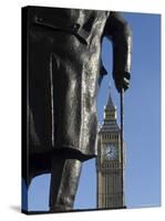 Big Ben Through Statue of Sir Winston Churchill, Westminster, London-Amanda Hall-Stretched Canvas