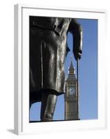 Big Ben Through Statue of Sir Winston Churchill, Westminster, London-Amanda Hall-Framed Photographic Print