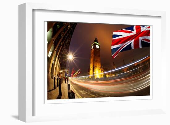 Big Ben With Flag Of England-null-Framed Art Print