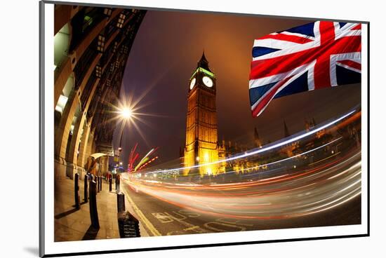 Big Ben With Flag Of England-null-Mounted Art Print