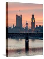 Big Ben with Hungerford Bridge at Sunset, London, England, United Kingdom, Europe-Charles Bowman-Stretched Canvas
