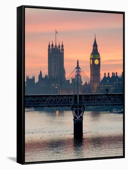 Big Ben with Hungerford Bridge at Sunset, London, England, United Kingdom, Europe-Charles Bowman-Framed Stretched Canvas
