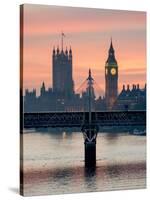 Big Ben with Hungerford Bridge at Sunset, London, England, United Kingdom, Europe-Charles Bowman-Stretched Canvas