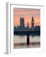 Big Ben with Hungerford Bridge at Sunset, London, England, United Kingdom, Europe-Charles Bowman-Framed Photographic Print