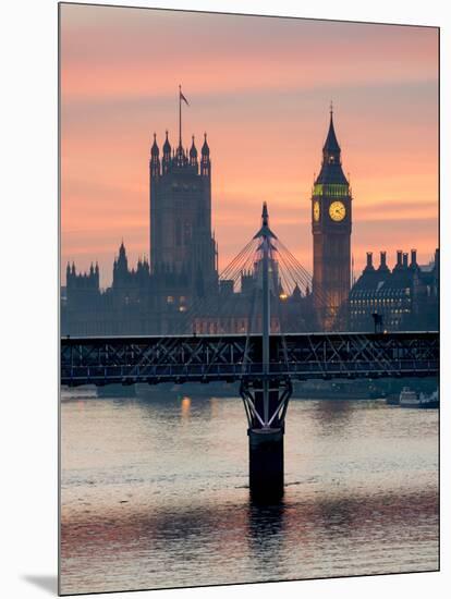 Big Ben with Hungerford Bridge at Sunset, London, England, United Kingdom, Europe-Charles Bowman-Mounted Photographic Print