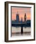 Big Ben with Hungerford Bridge at Sunset, London, England, United Kingdom, Europe-Charles Bowman-Framed Premium Photographic Print