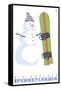 Big Boulder, Pennsylvania, Snowman with Snowboard-Lantern Press-Framed Stretched Canvas