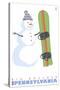 Big Boulder, Pennsylvania, Snowman with Snowboard-Lantern Press-Stretched Canvas