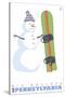 Big Boulder, Pennsylvania, Snowman with Snowboard-Lantern Press-Stretched Canvas