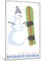 Big Boulder, Pennsylvania, Snowman with Snowboard-Lantern Press-Mounted Art Print