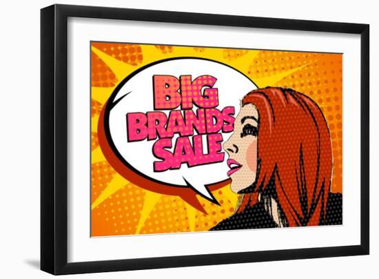 Big Brands Sale Design with Speaking Girl and Bubble Talk in Pop-Art Style-Selenka-Framed Art Print