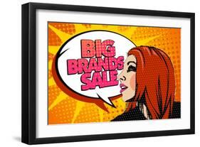 Big Brands Sale Design with Speaking Girl and Bubble Talk in Pop-Art Style-Selenka-Framed Art Print