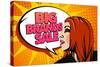 Big Brands Sale Design with Speaking Girl and Bubble Talk in Pop-Art Style-Selenka-Stretched Canvas