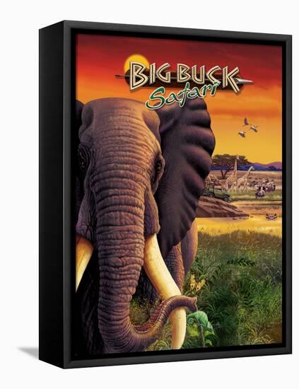 Big Buck Safari Elephant Cabinet Art  with Logo-John Youssi-Framed Stretched Canvas