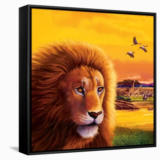 Big Buck Safari Lion Cabinet Art-John Youssi-Framed Stretched Canvas