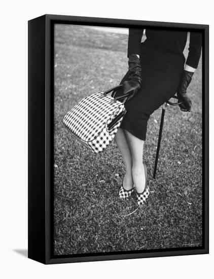 Big Checked Handbag with Matching Shoes, New Mode in Sports Fashions, at Roosevelt Raceway-Nina Leen-Framed Stretched Canvas