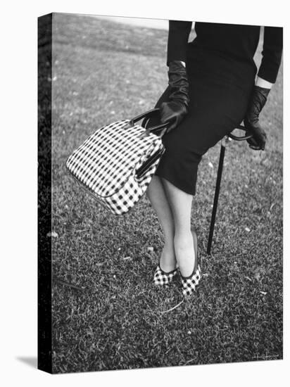 Big Checked Handbag with Matching Shoes, New Mode in Sports Fashions, at Roosevelt Raceway-Nina Leen-Stretched Canvas