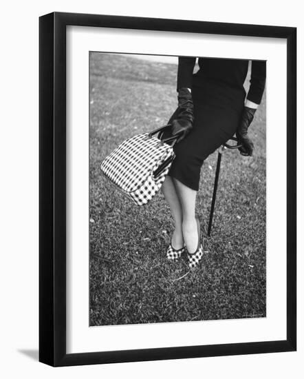 Big Checked Handbag with Matching Shoes, New Mode in Sports Fashions, at Roosevelt Raceway-Nina Leen-Framed Photographic Print