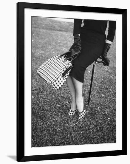 Big Checked Handbag with Matching Shoes, New Mode in Sports Fashions, at Roosevelt Raceway-Nina Leen-Framed Photographic Print