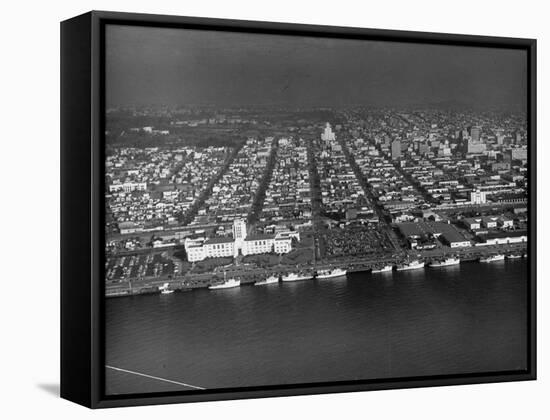 Big Clippers Moored Along San Diego Embarcado Building-null-Framed Stretched Canvas