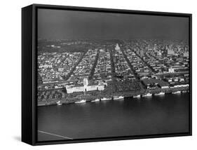 Big Clippers Moored Along San Diego Embarcado Building-null-Framed Stretched Canvas