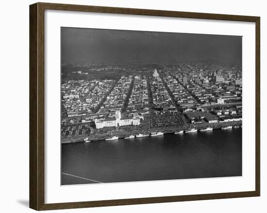 Big Clippers Moored Along San Diego Embarcado Building-null-Framed Photographic Print