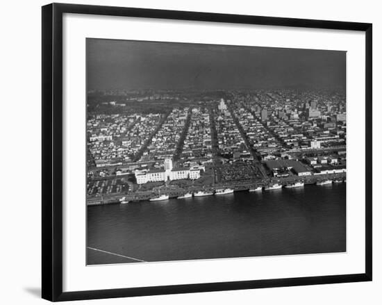 Big Clippers Moored Along San Diego Embarcado Building-null-Framed Photographic Print