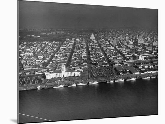 Big Clippers Moored Along San Diego Embarcado Building-null-Mounted Photographic Print