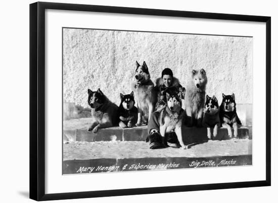 Big Delta, Alaska - Mary Hansen and Siberian Huskies-Lantern Press-Framed Art Print