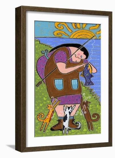 Big Diva Fishing with Cats-Wyanne-Framed Giclee Print