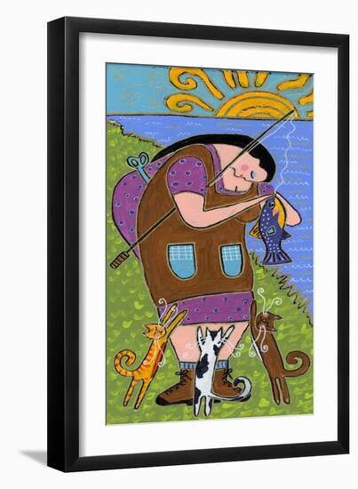 Big Diva Fishing with Cats-Wyanne-Framed Giclee Print