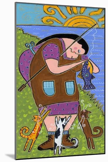 Big Diva Fishing with Cats-Wyanne-Mounted Giclee Print
