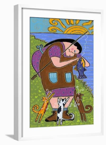 Big Diva Fishing with Cats-Wyanne-Framed Giclee Print